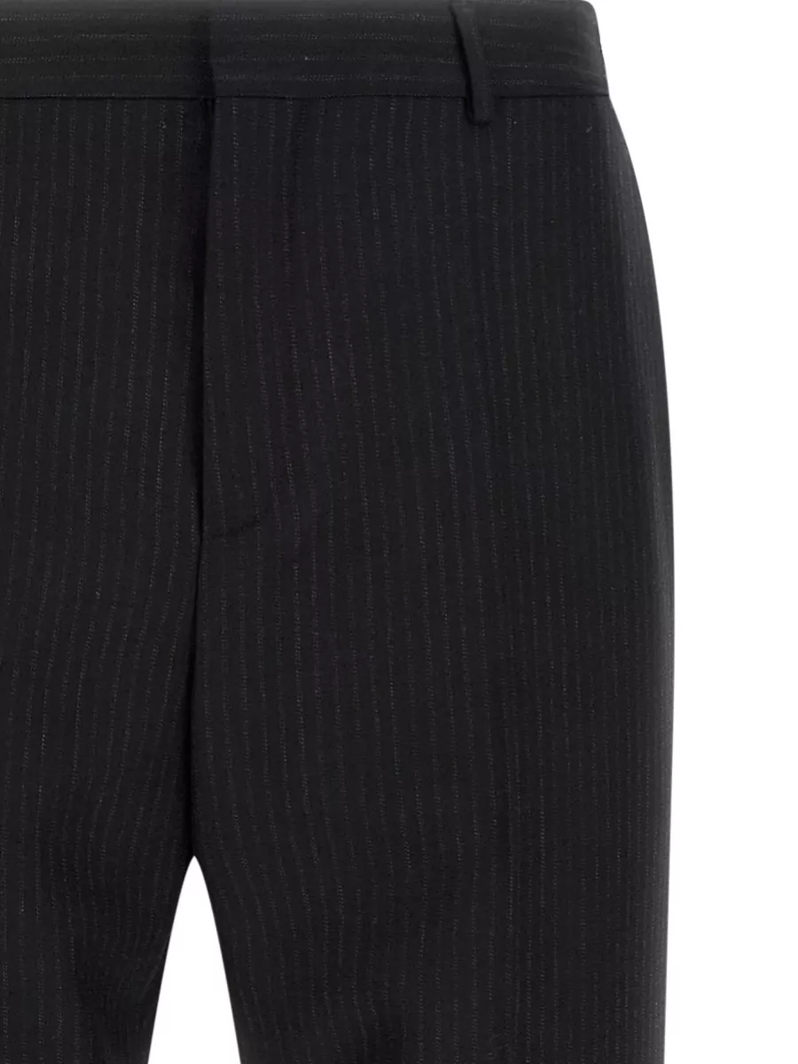 Saint Laurent Wool Pinstriped Mid-Rise Straight-Leg Tailored Trousers