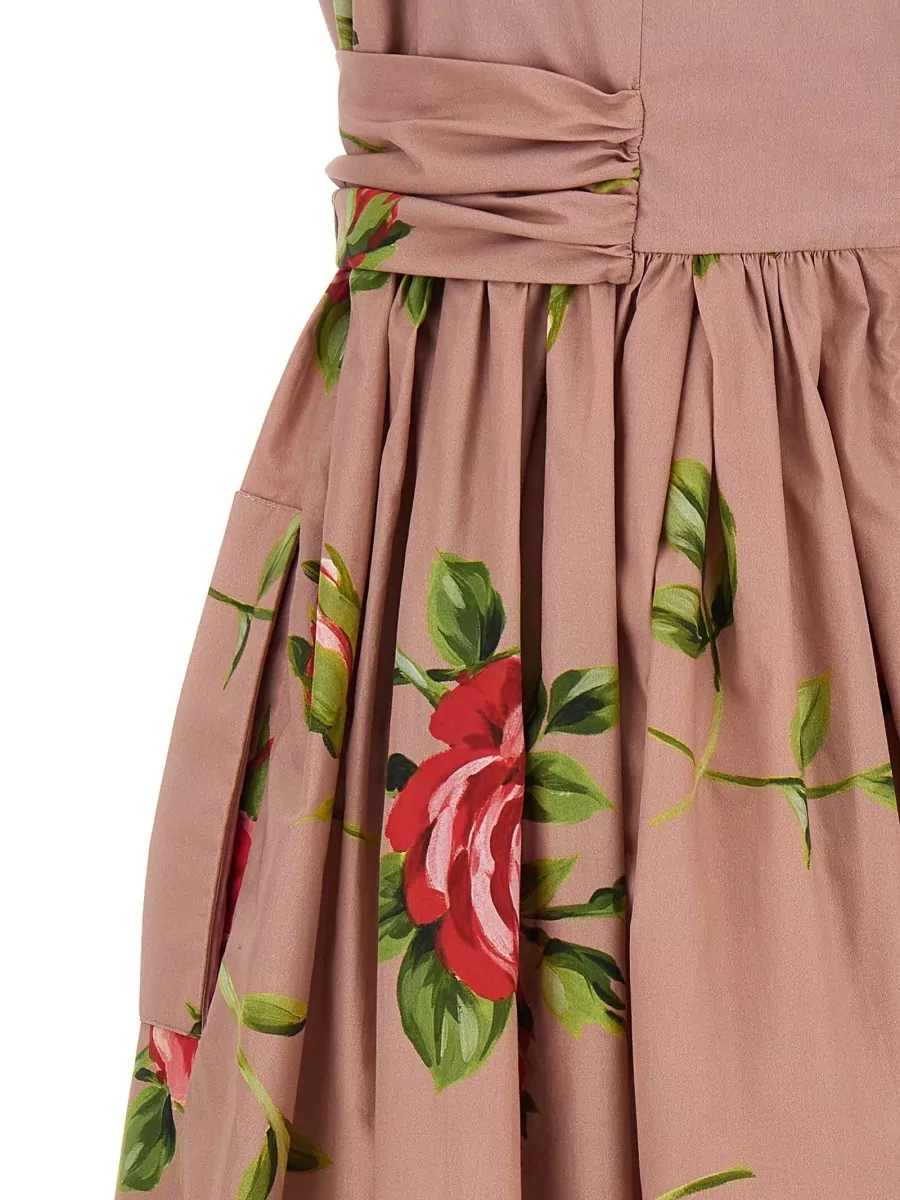 Dolce&Gabbana Silk Floral-Print Sweetheart-Neckline Long-Sleeve Midi Dress