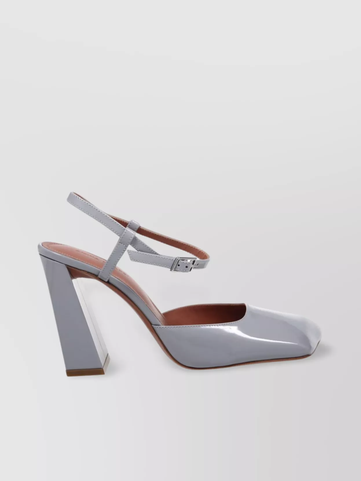 Amina Muaddi 95 Block Heel Square Toe Patent Sling Back