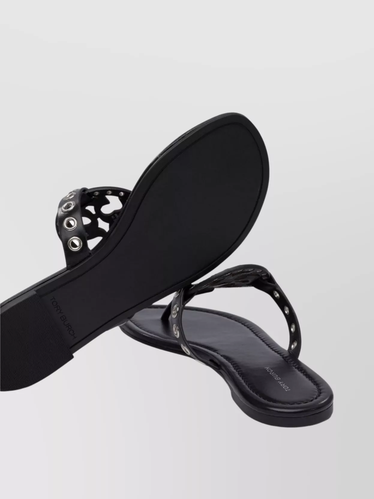 TORY BURCH EYELET OPEN TOE FLAT SOLE SANDALS