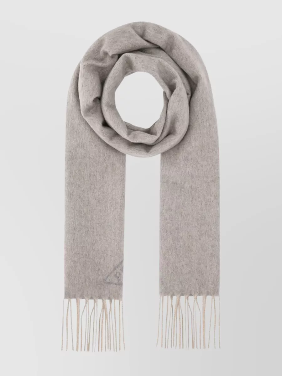 Shop Prada Cashmere Scarf With Woven Texture And Fringed Ends In Grey