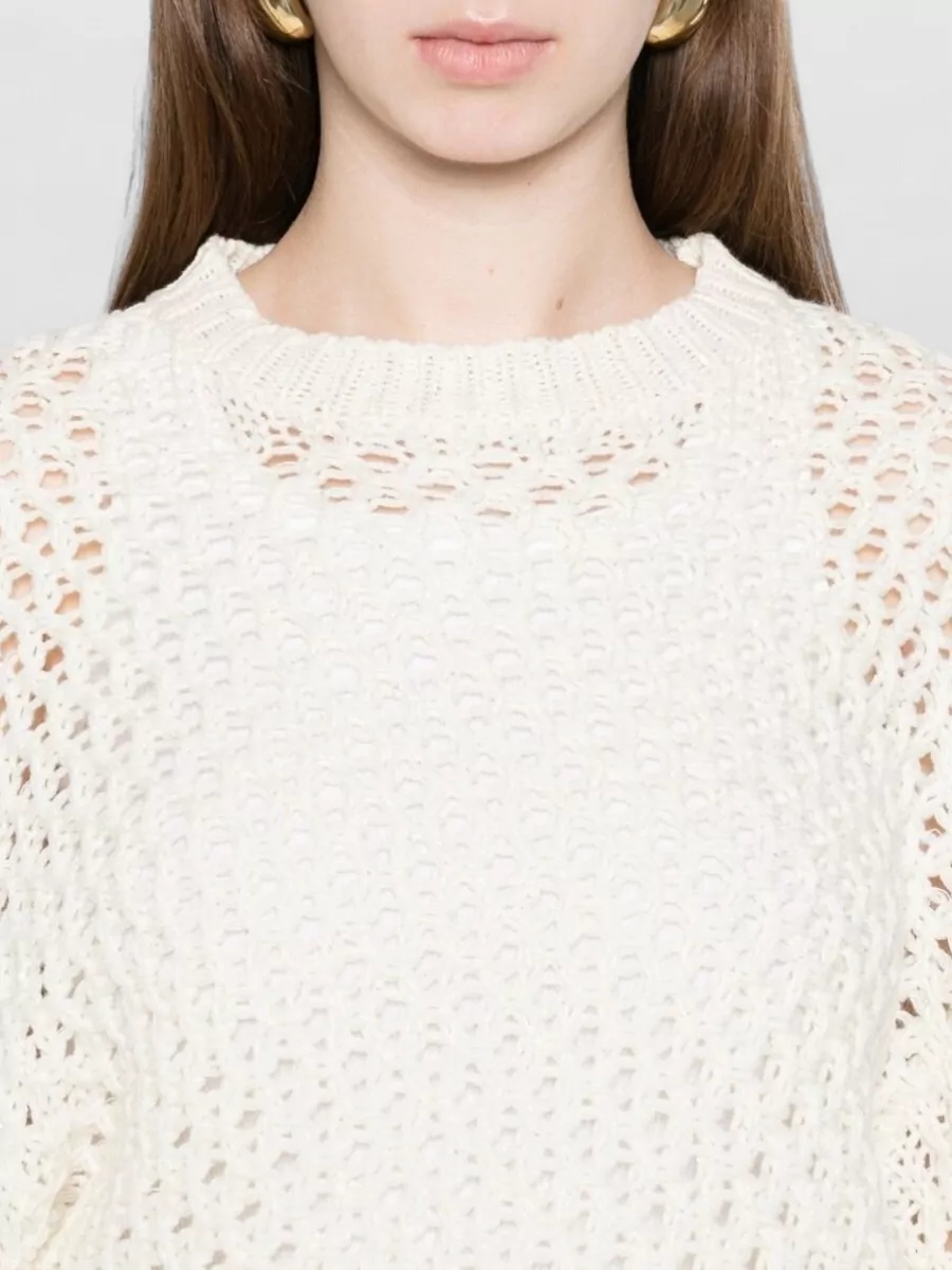 Fabiana Filippi Open-Knit Crew Neck Long Sleeve Sweater