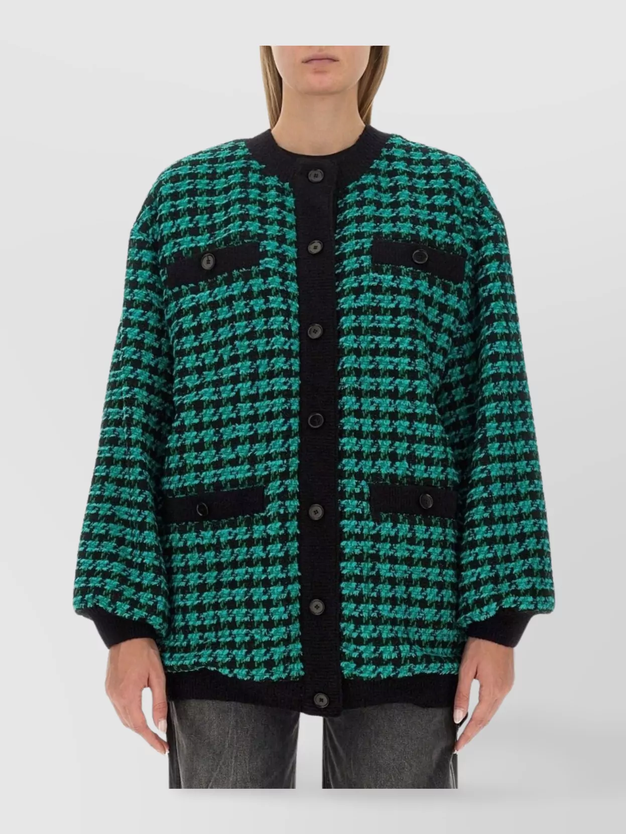 Msgm Houndstooth Tweed Oversize Longline Jacket