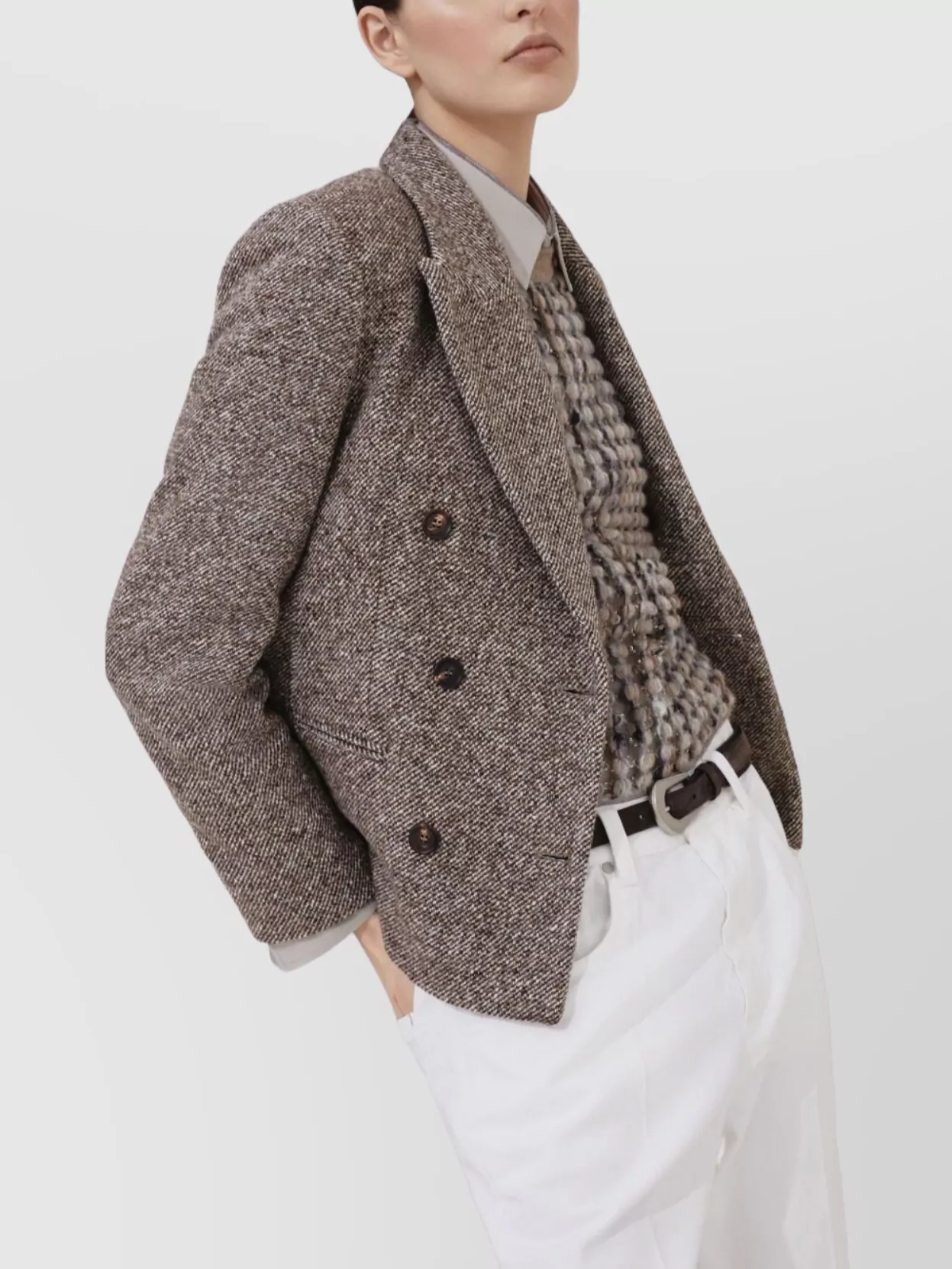 Brunello Cucinelli Wool Double-breasted Jacket With Front Pockets In Brown