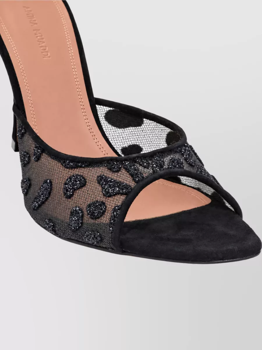 Amina Muaddi Leather Mesh Mules