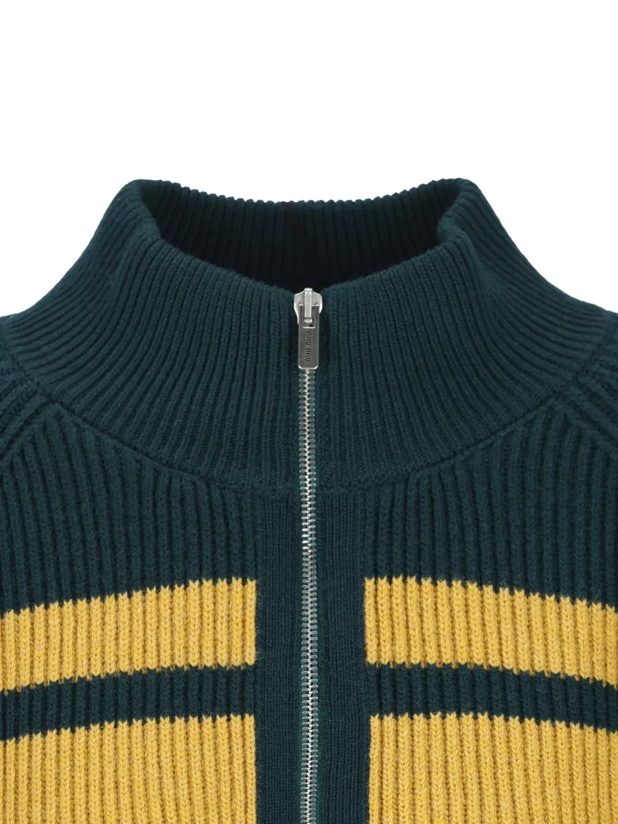 Miu Miu Virgin Wool Ribbed High-Neck Zip Jacket