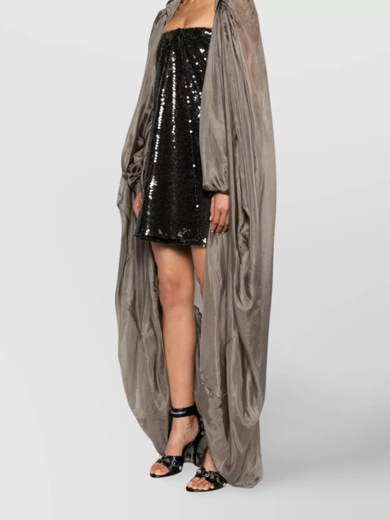 Rick Owens Draped Silk Hooded Coat Floor-Length