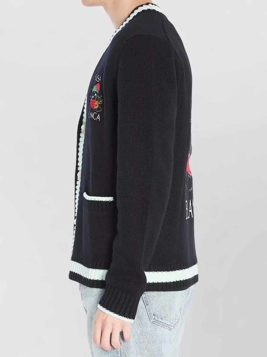 Casablanca Wool Cashmere V-Neck Ribbed Cardigan