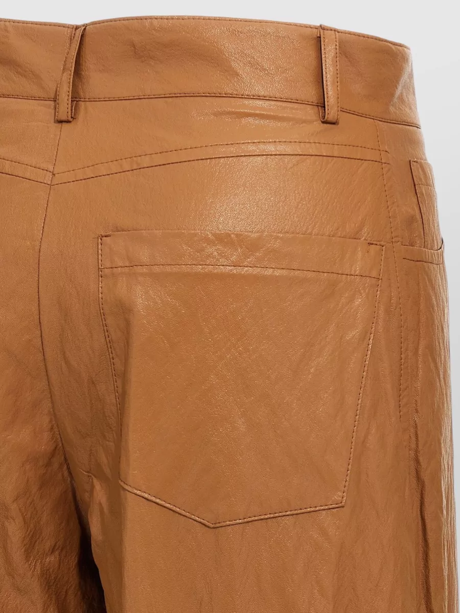 Nude Leather Wide-Leg Straight Trousers