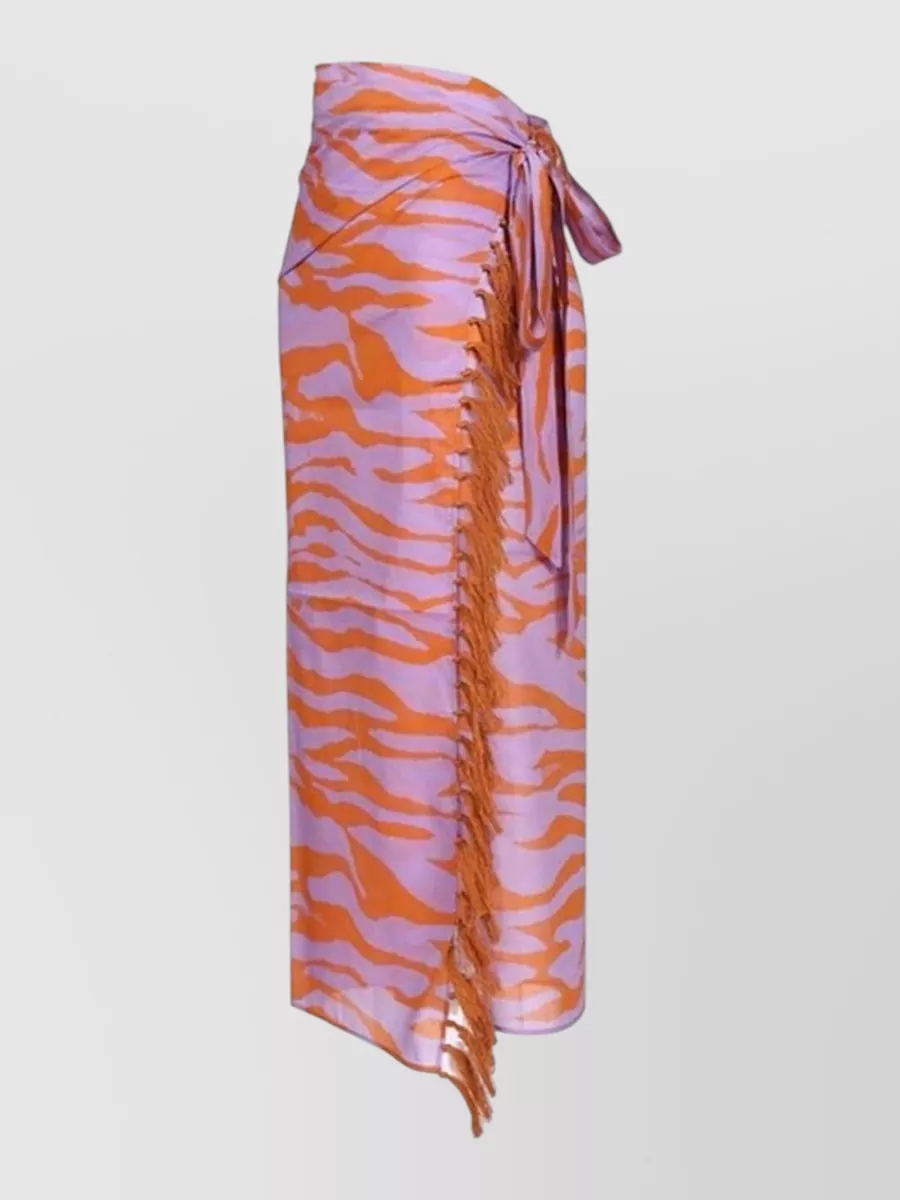 The Attico Cotton Zebra-Print Fringe Pareo