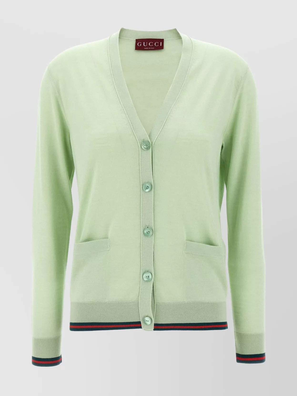 Gucci V-neck Cardigan Front Pockets In Green