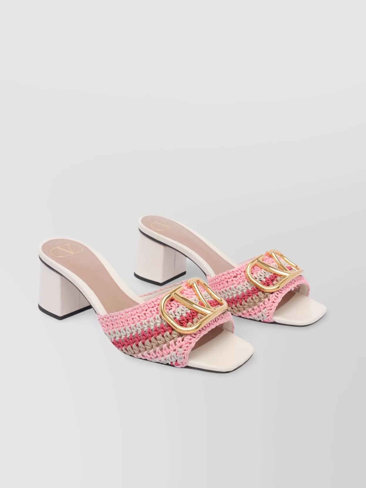 Valentino Garavani Heel Block Crochet Logo Woven Slide
