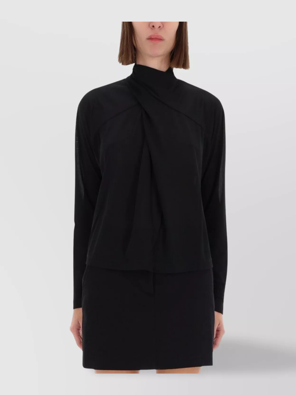 Versace Jeans Couture Draped Front Mock Neck Long Sleeve Top