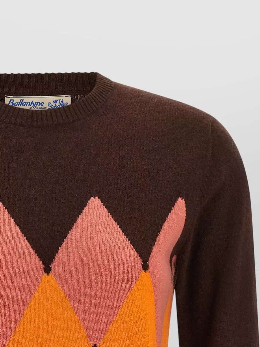 Ballantyne Cashmere Diamond-Intarsia Crewneck Sweater