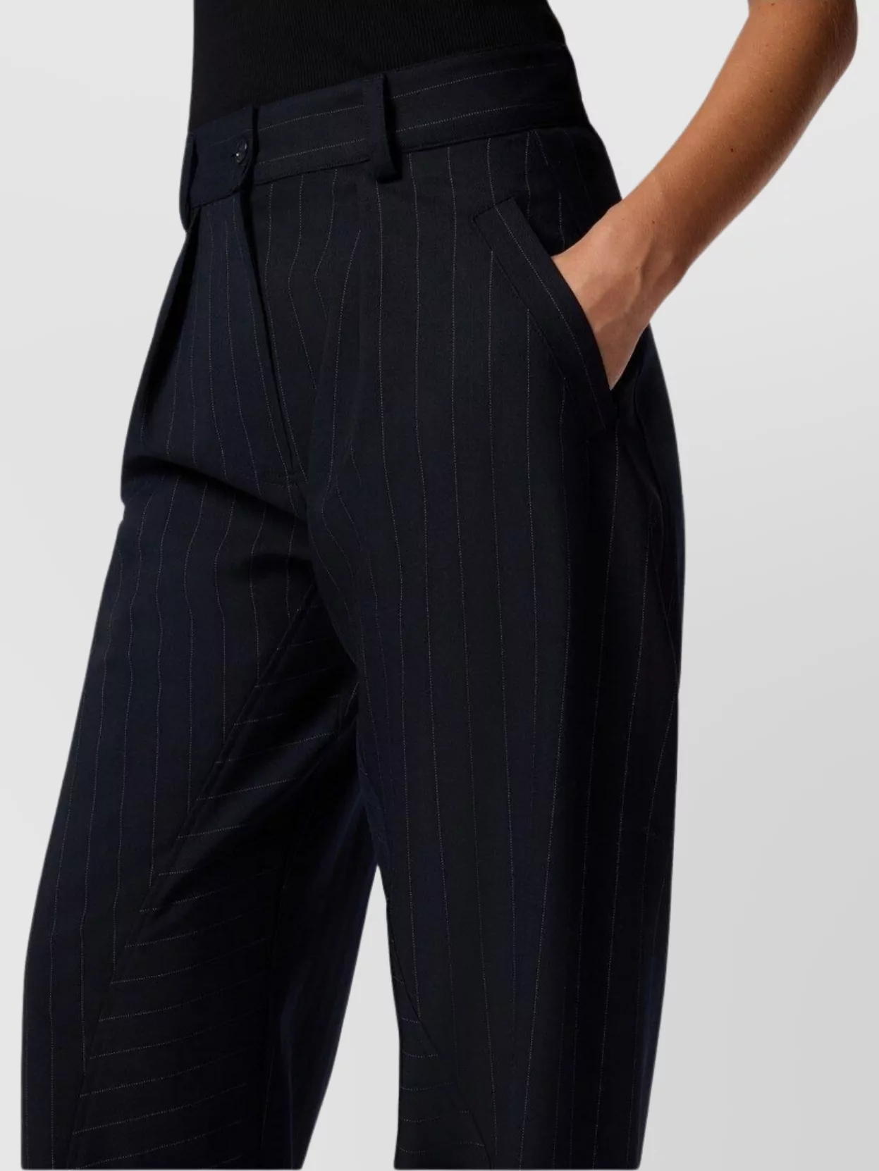 Pinko Wide Leg Pinstripe Trousers Pleated Front In Gray