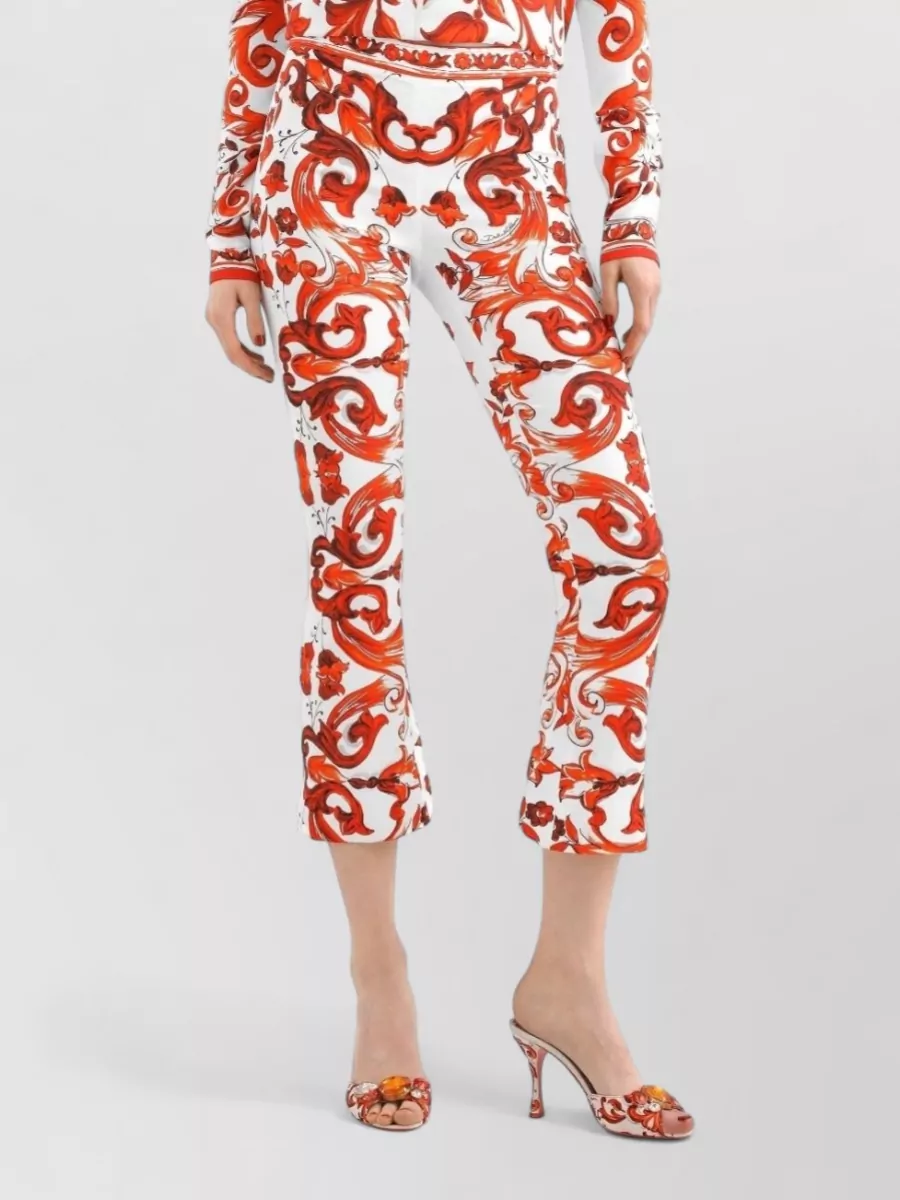 Dolce&Gabbana Silk Printed Flared Cropped Trousers