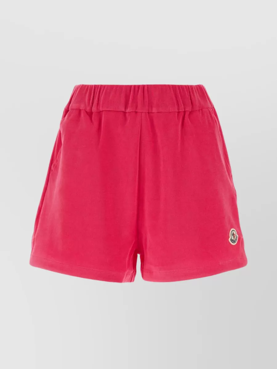 Shop Moncler Chenille Elastic Waist Shorts In Red