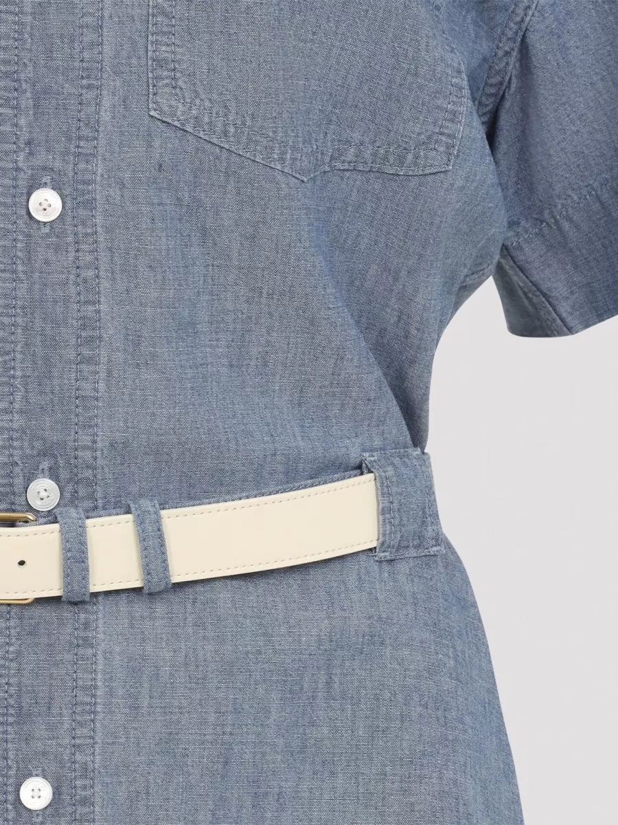 Celine Denim Short-Sleeve Shirt Mini Dress