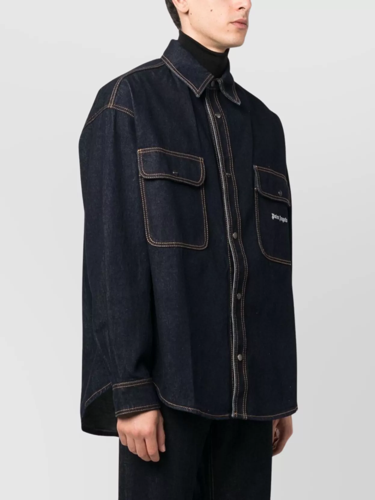 Palm Angels Logo-Embroidered Denim Shirt Contrast Stitching