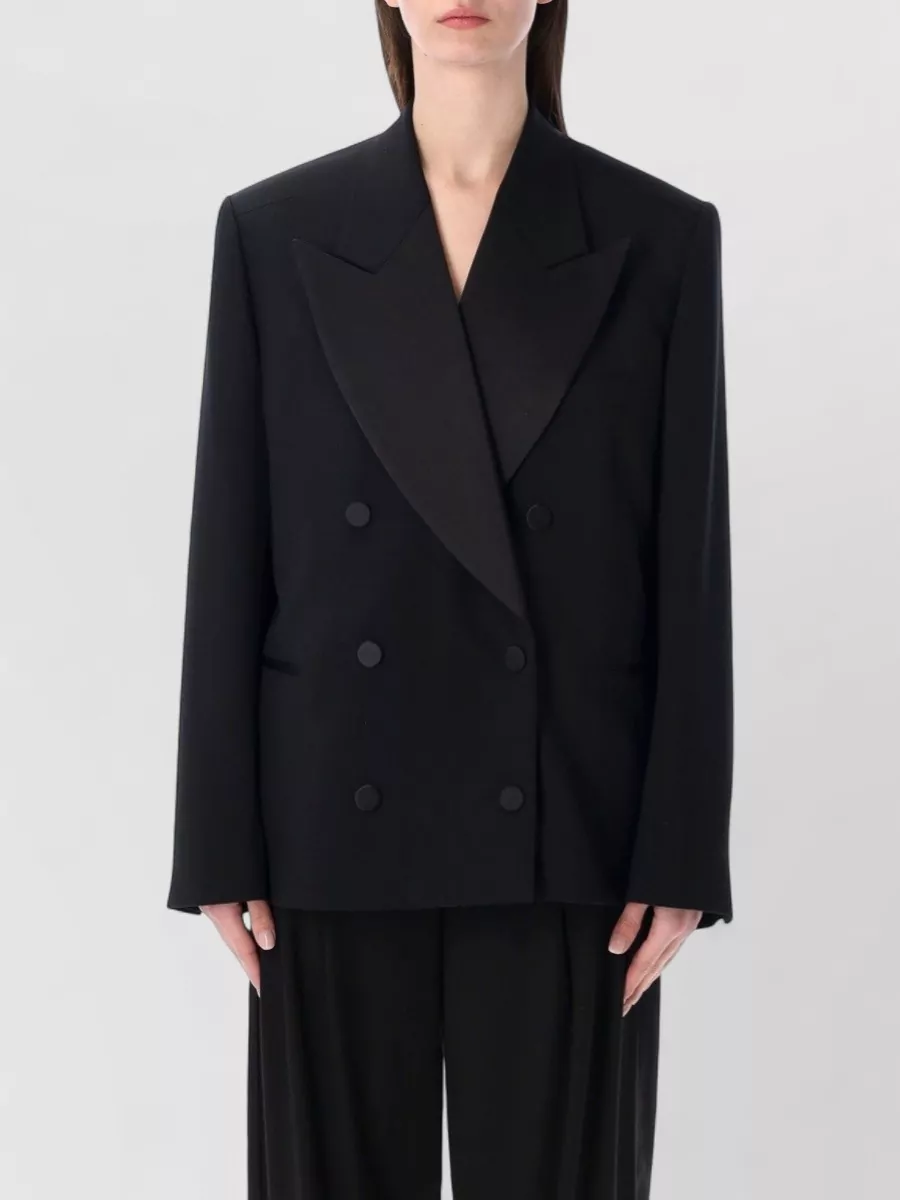 Dries Van Noten silk wool blend double-breasted tuxedo blazer