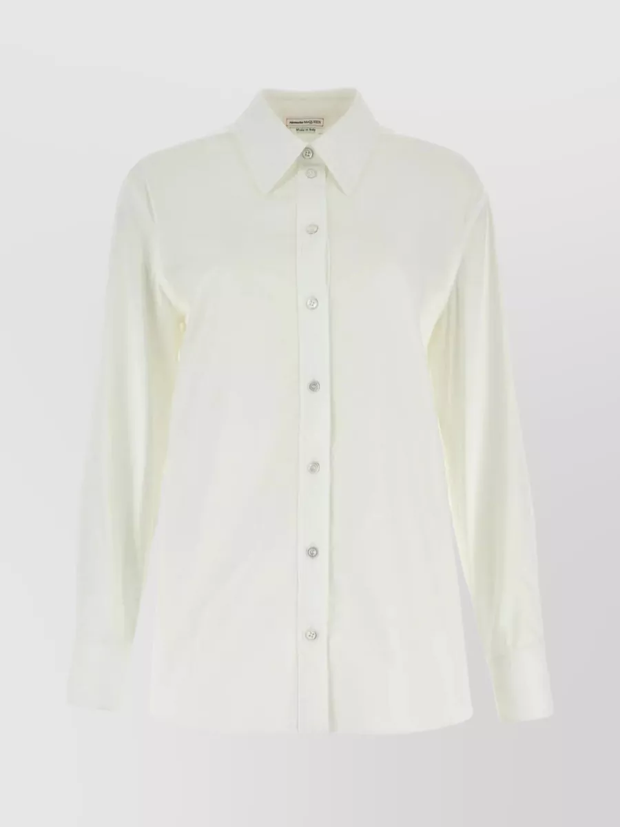 Shop Alexander Mcqueen Italian Collar Cotton Poplin Shirt In Beige