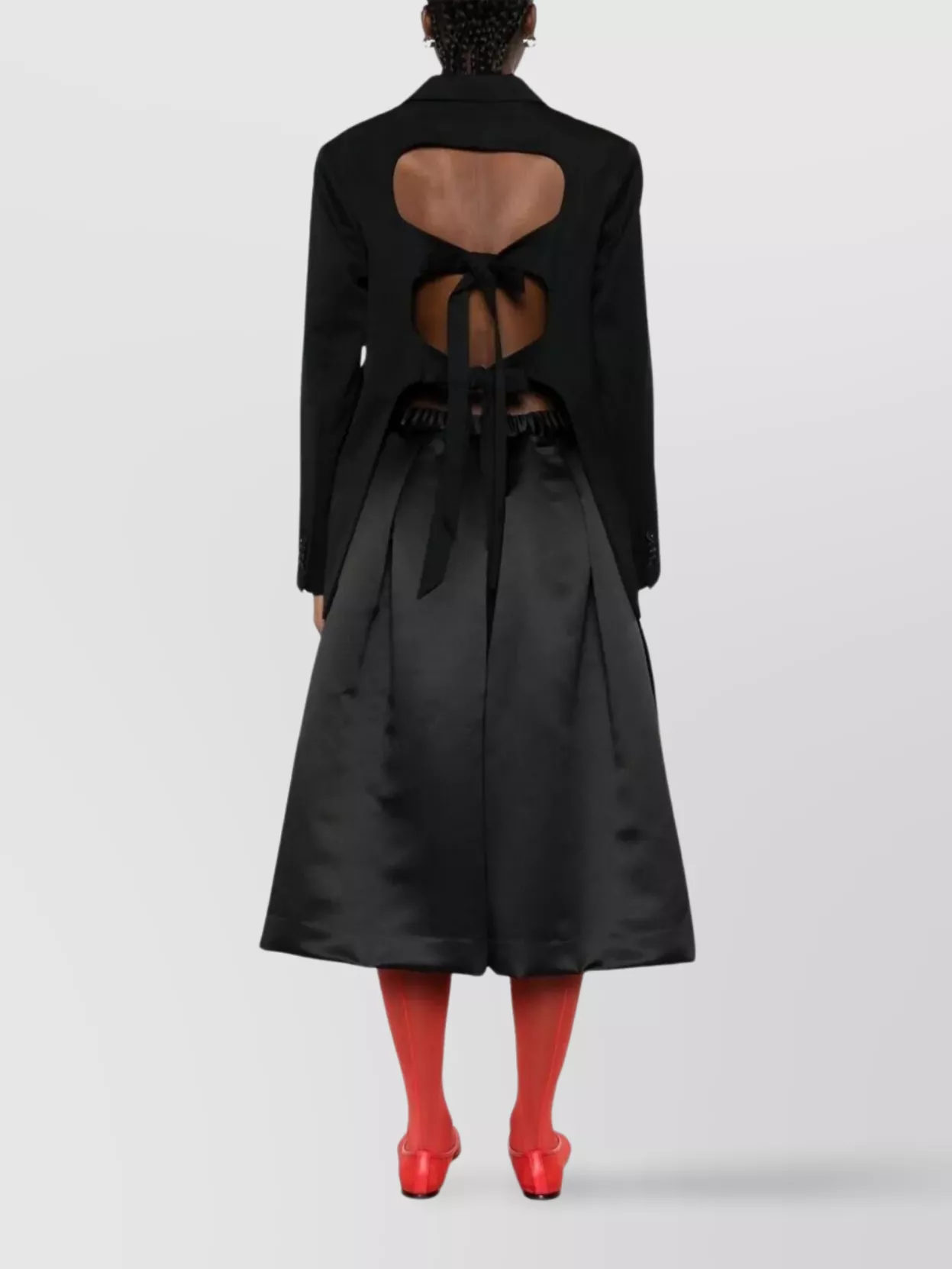 Comme Des Garçons Pleated Satin Finish Midi Length Skirt In Black