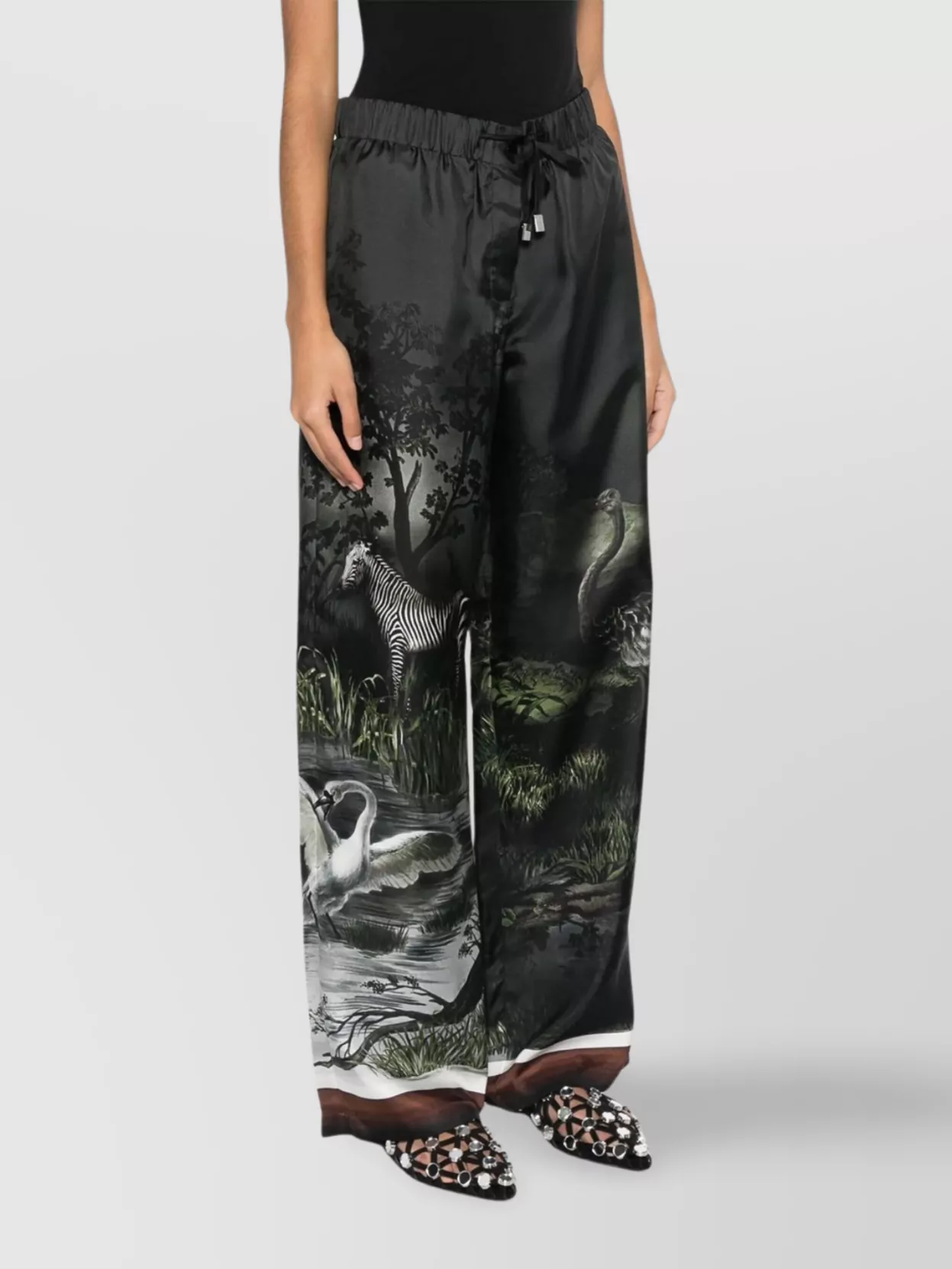 Attico Drawstring Waistband Printed Trousers Wide Leg