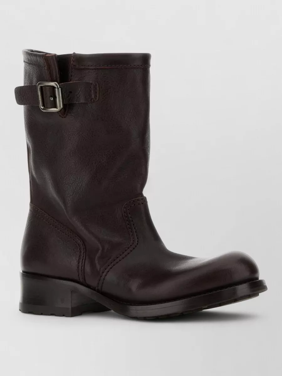 Prada Ankle Boots With Block Heel And Buckle In Brown