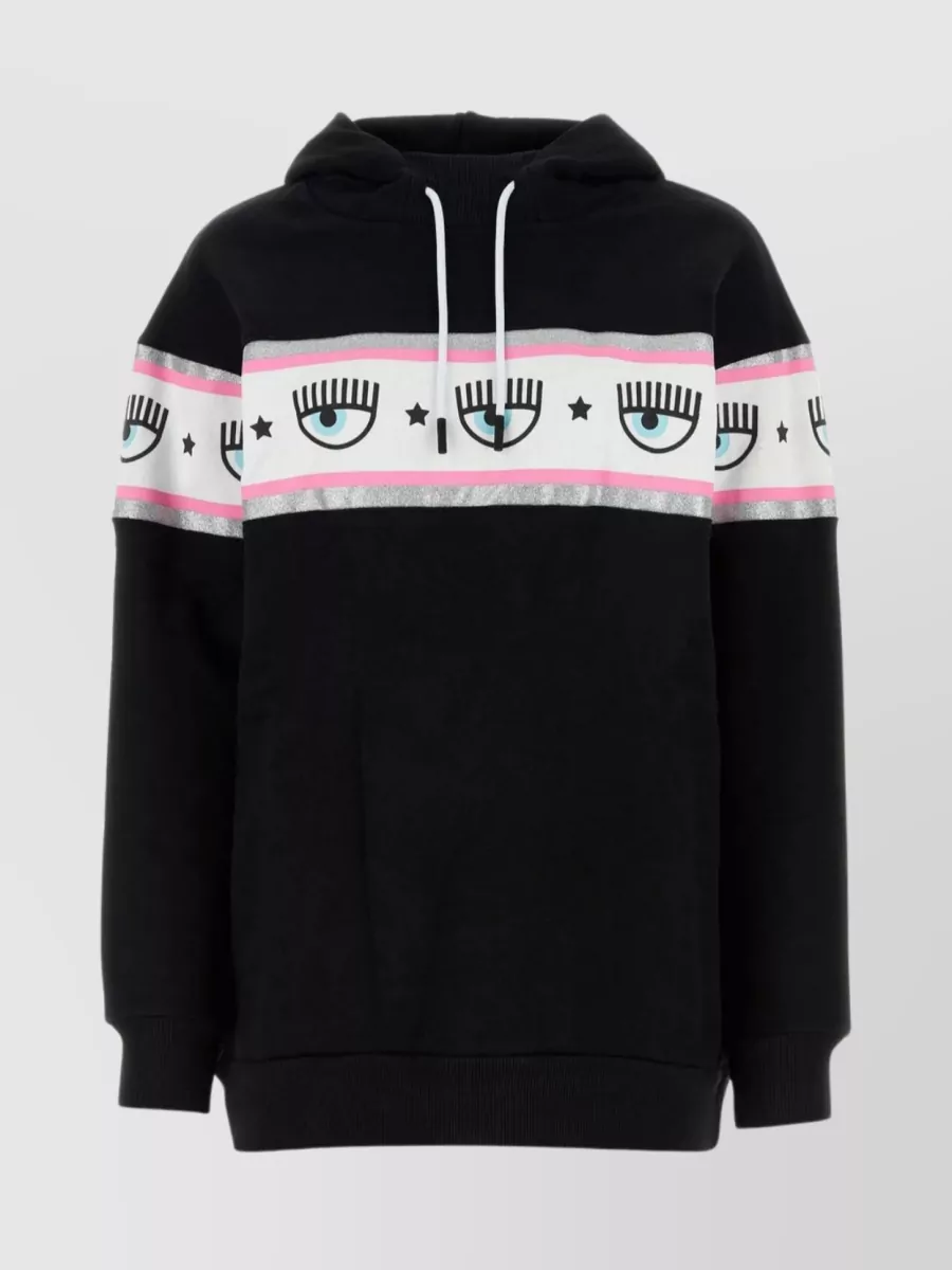 Shop Chiara Ferragni Oversized Cotton Hooded Sweatshirt In Black