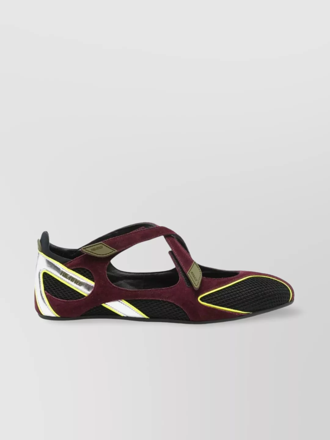 Attico Nomad Bordeaux Ballet Shoes With Criss-crossed Straps And Mesh Panels In Tech Fabric And Suede Woman