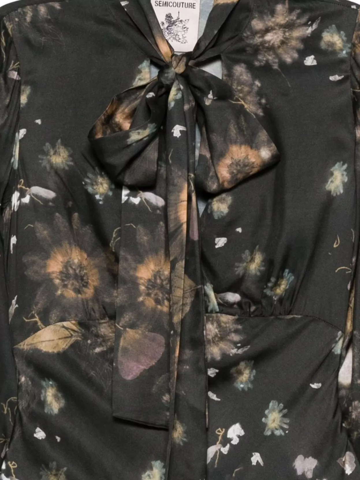 Semicouture Floral High Neck Dress With Bow Detail