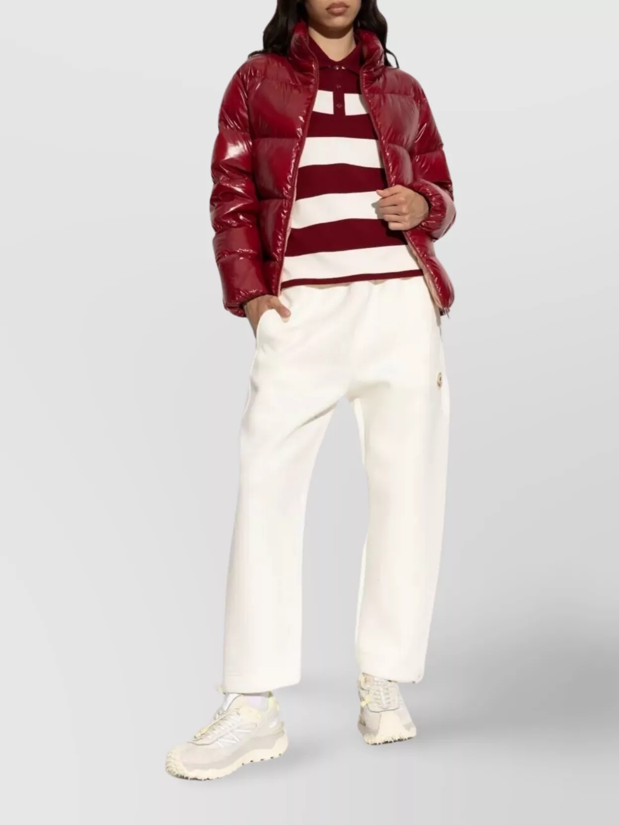 Moncler High Shine Quilted Jacket With Stand Collar In Red