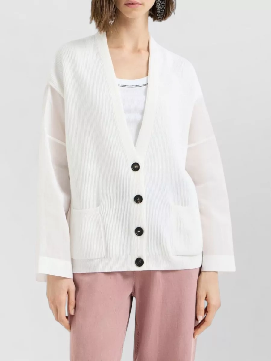Brunello Cucinelli Knit Cardigan V Neckline Ribbed Texture