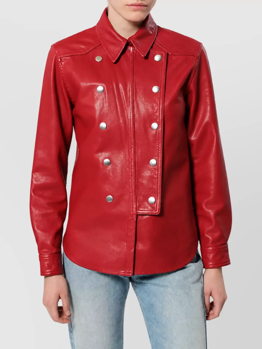 Isabel Marant Lambskin Double-Breasted Leather Shirt Jacket