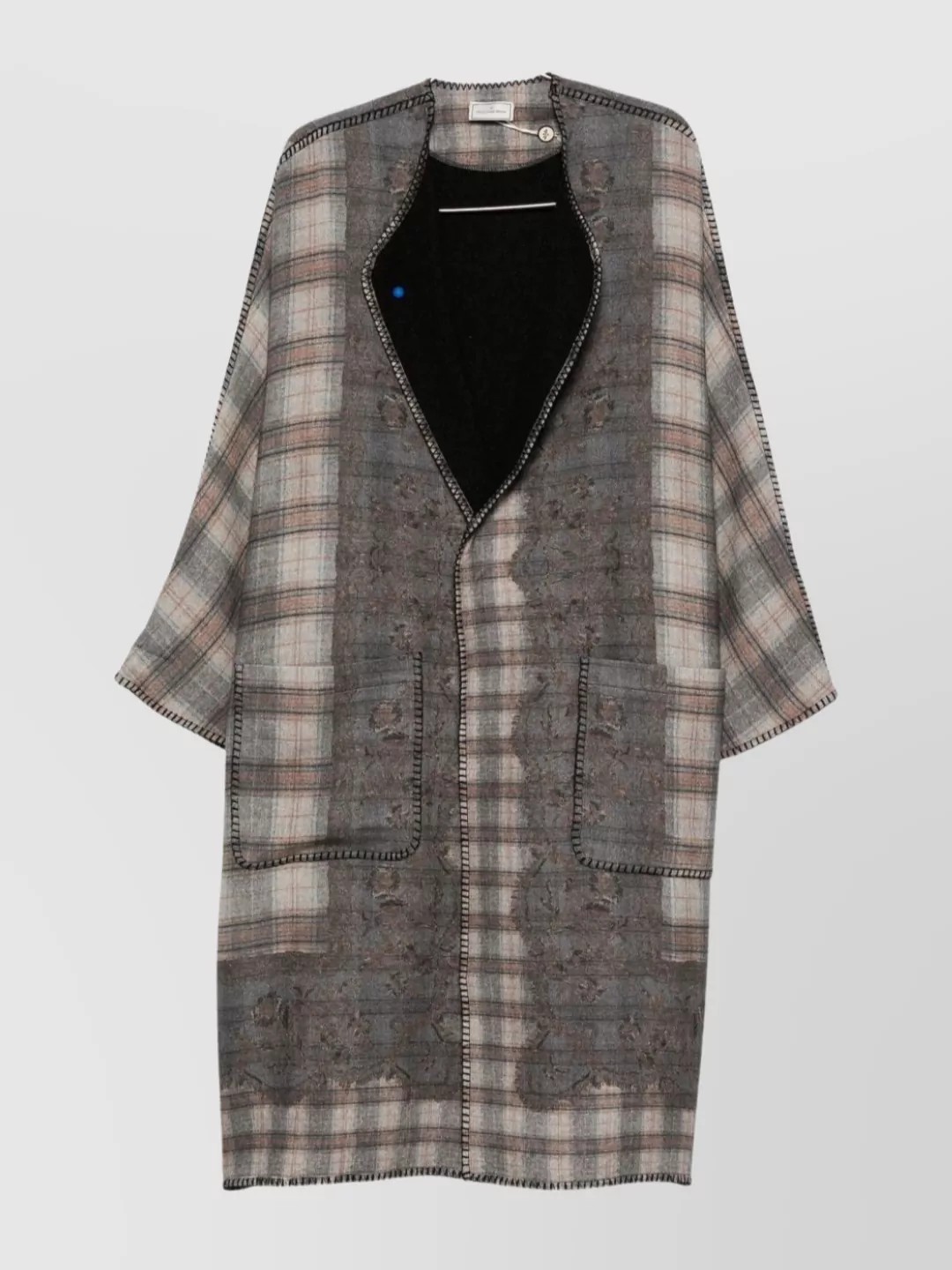 Pierre Louise Mascia Long Wool Kimono With Patch Pockets In Multi