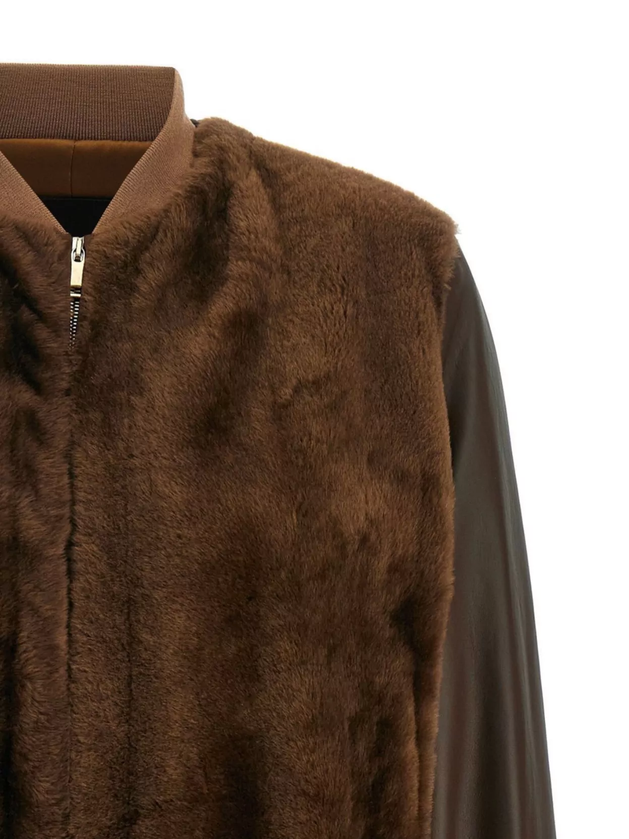 Fabiana Filippi Bomber Jacket With Faux Fur Front In Brown