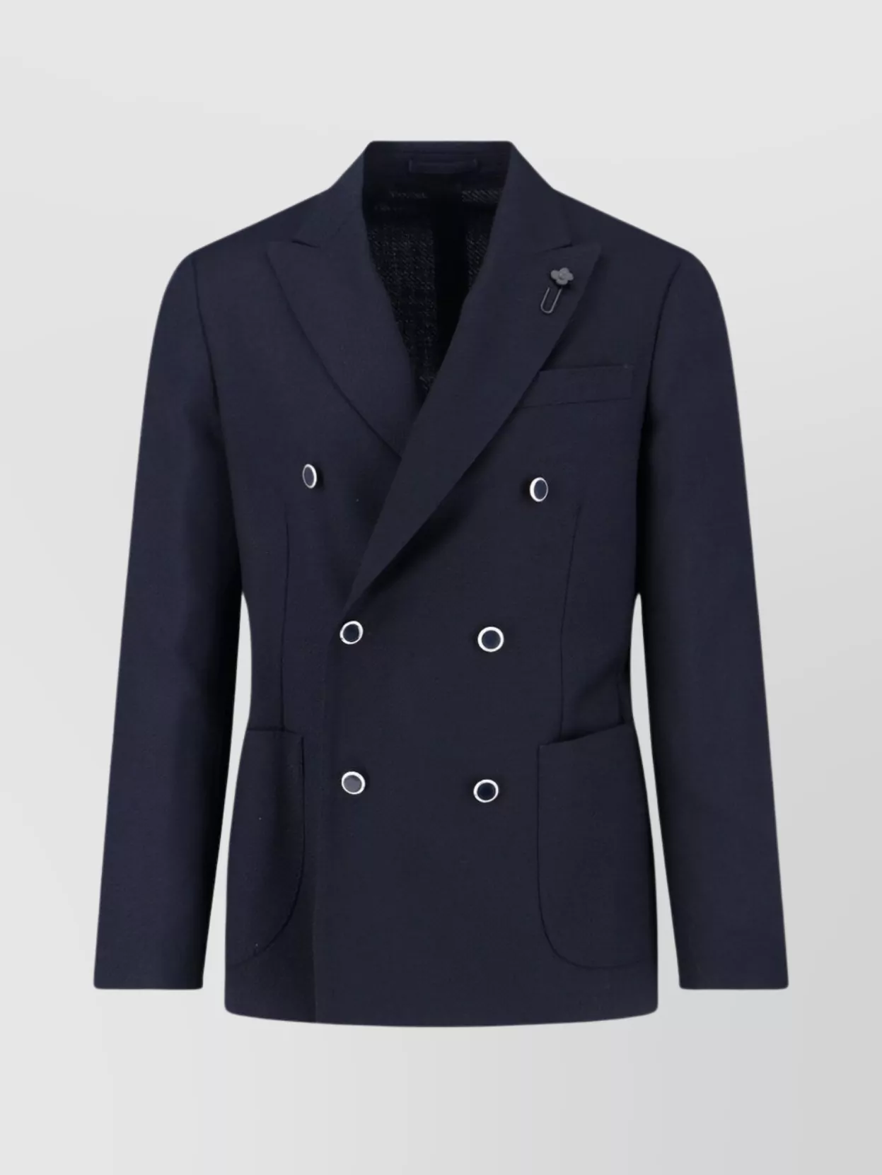 Lardini Tailored Blazer With Notch Lapel And Decorative Pin In Blue