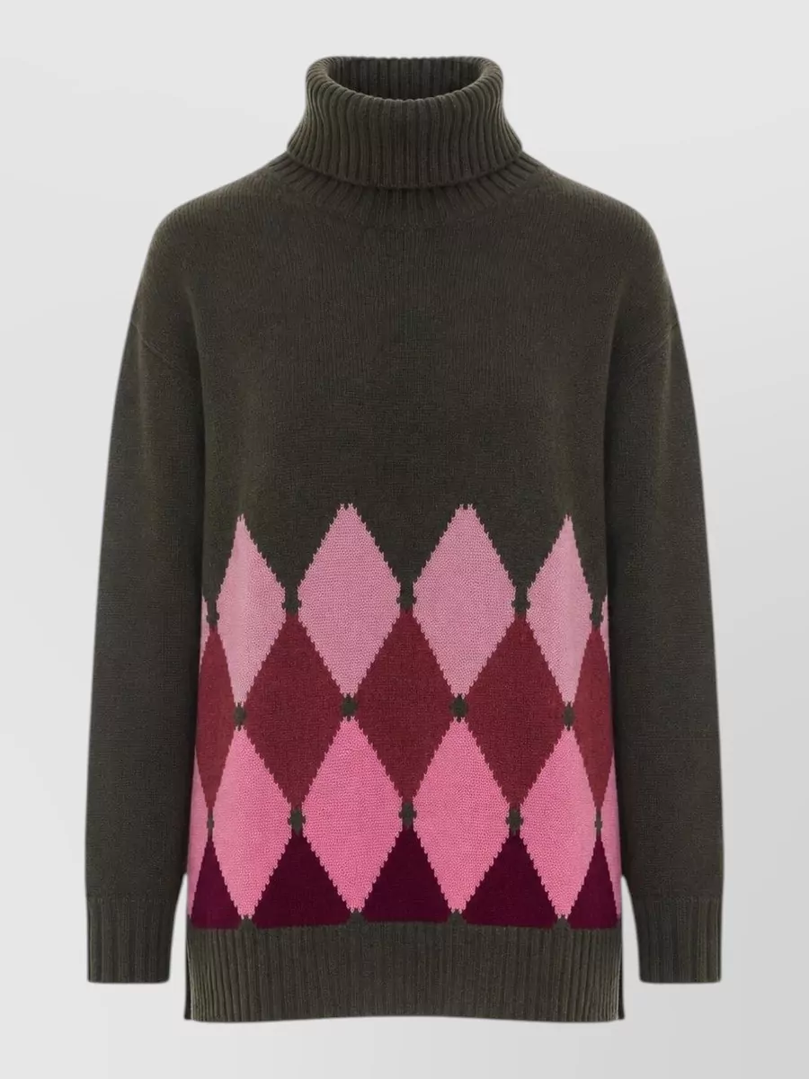 Ballantyne cashmere ribbed turtleneck argyle sweater