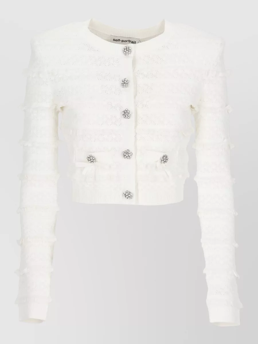Self-Portrait Cropped jewel-embellished crew-neck cardigan