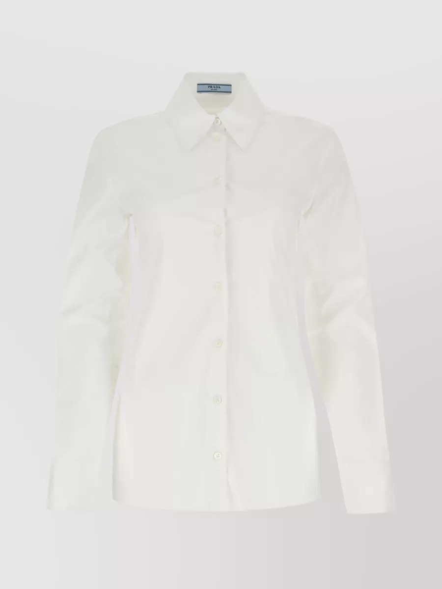 Shop Prada Stretch Cotton Blend Poplin Shirt In Cream
