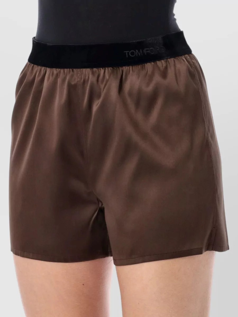 Tom Ford Silk Satin Relaxed Waistband Shorts In Brown