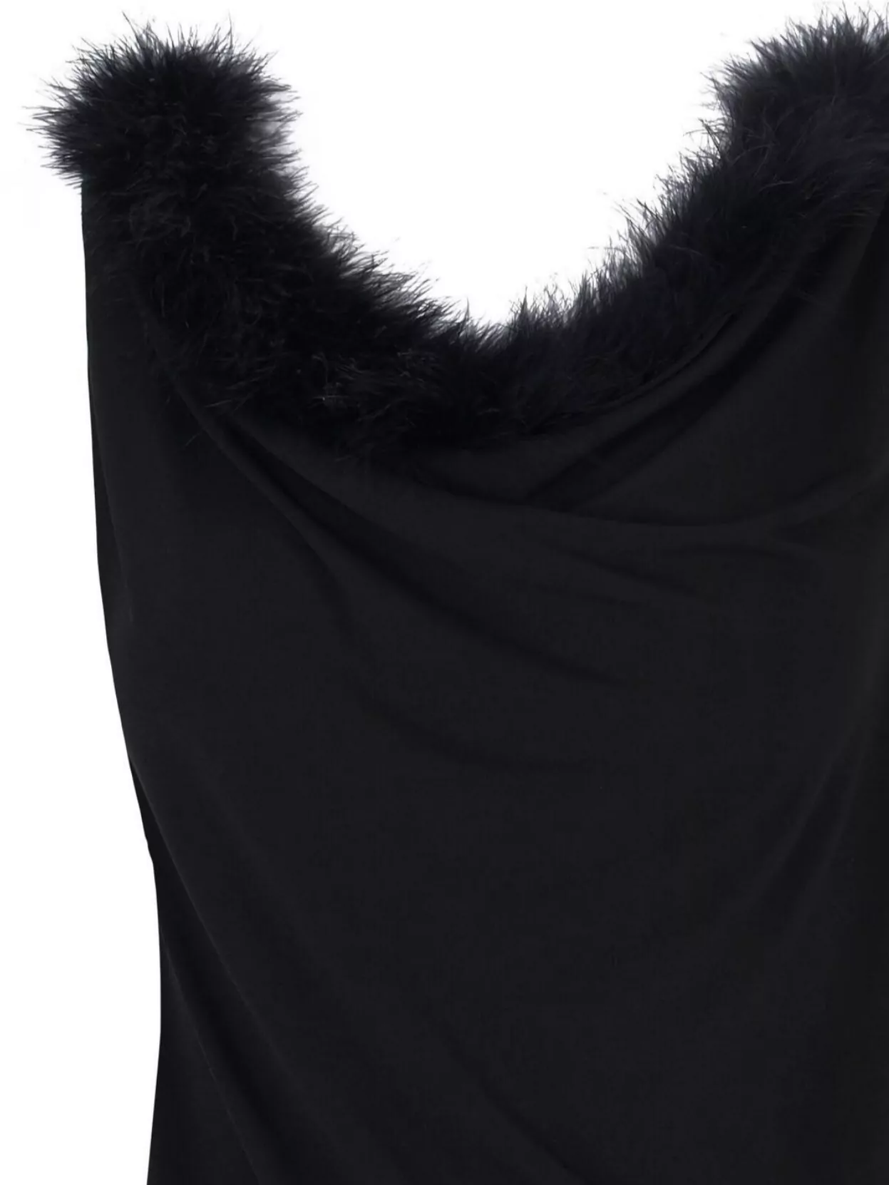 Coperni Draped Neckline Feather Trim Side Slit Dress