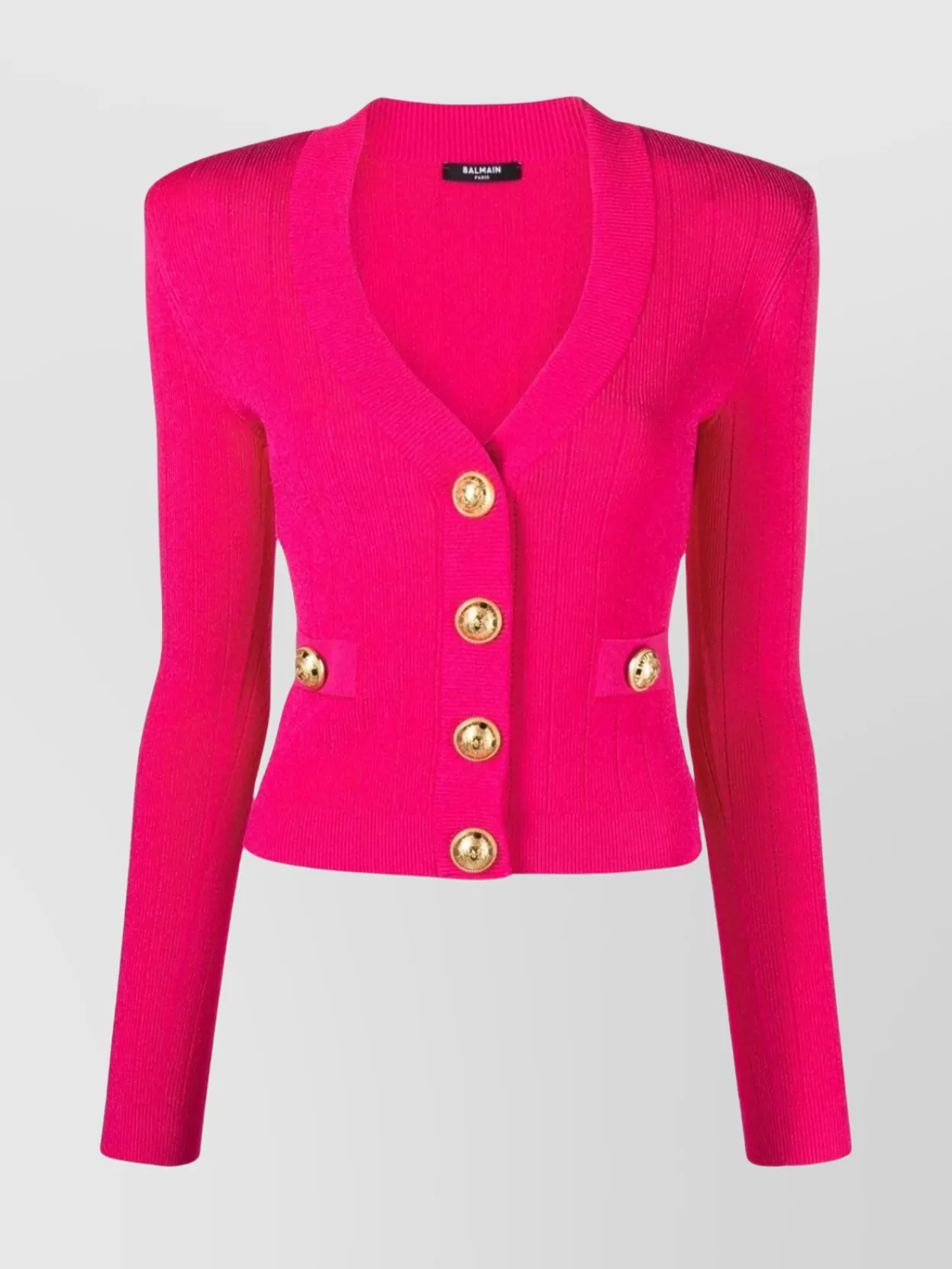 Shop Balmain Structured V-neck Knit Cardigan In Pink