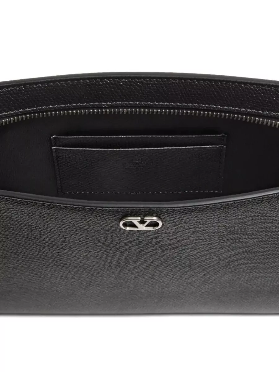 Valentino Garavani V Logo Clutch Bag Textured Finish Strap