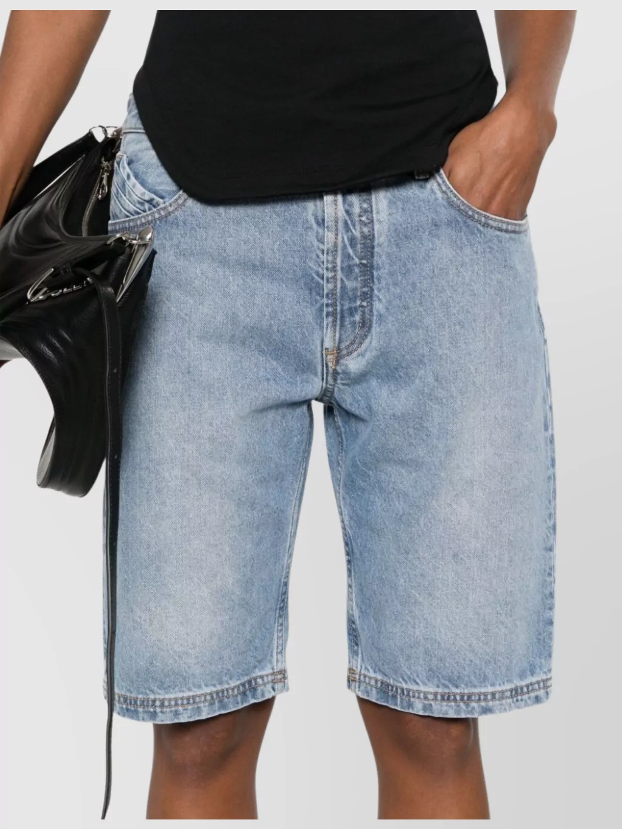 The Attico Denim Shorts With Belt Loops And Faded Effect