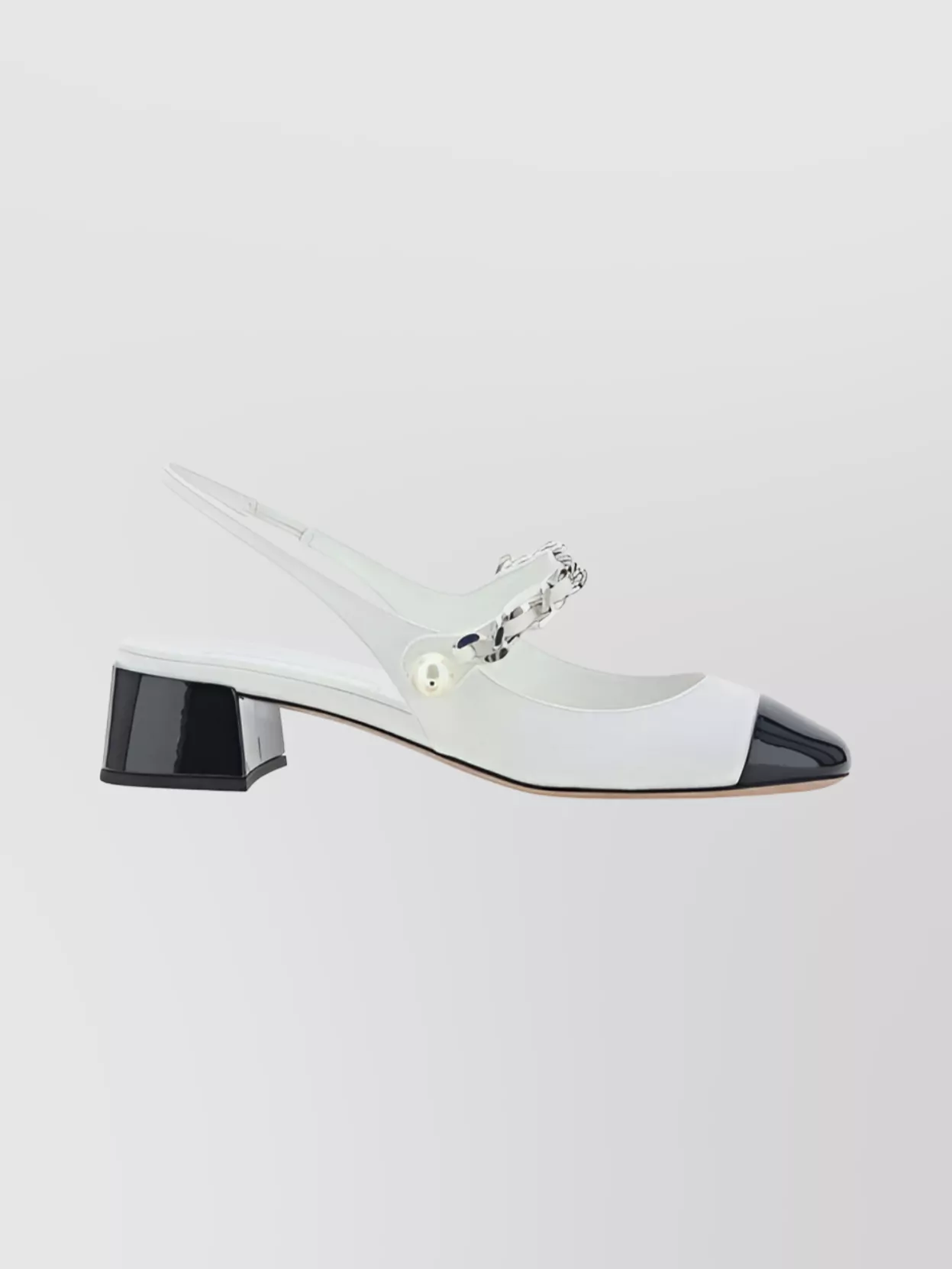 Miu Miu Almond Toe Slingback Pumps With Chain Detail In White