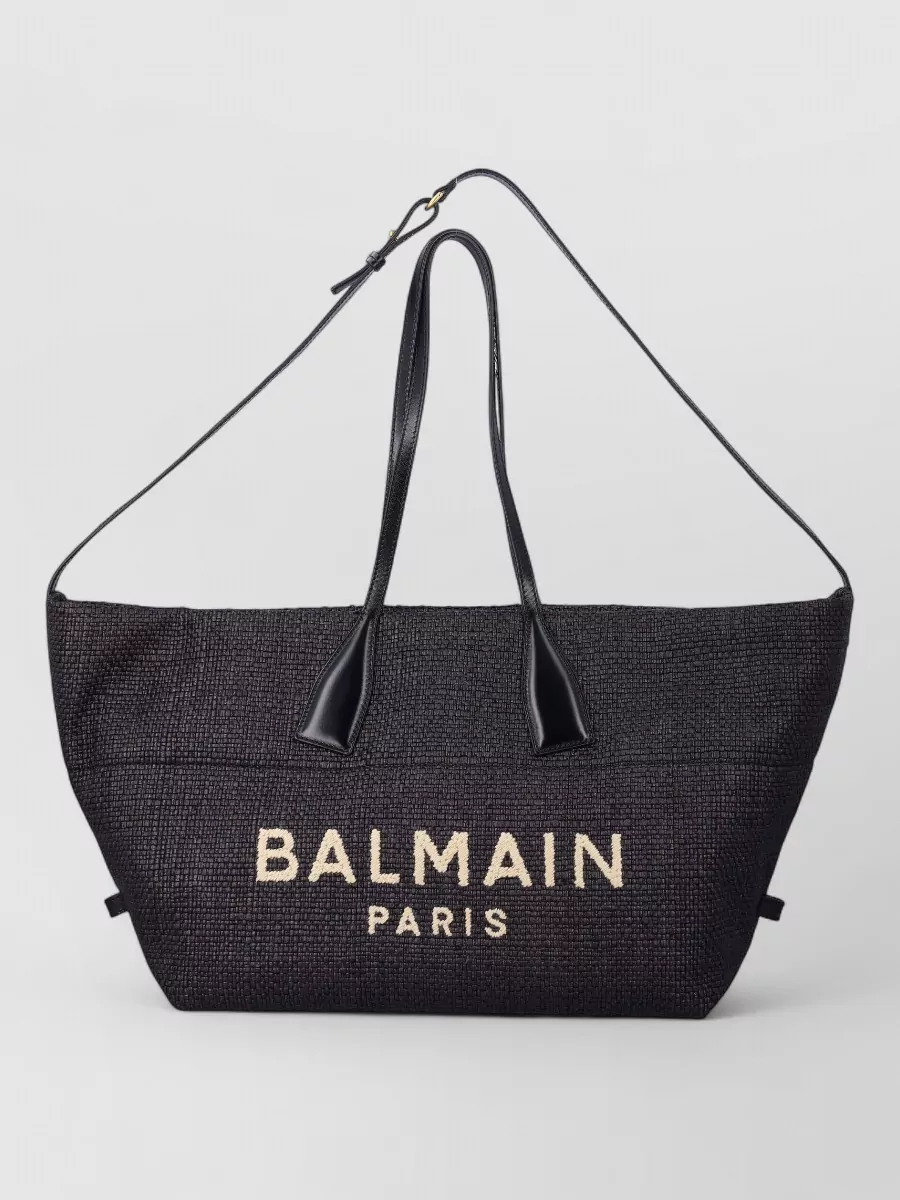 Balmain track medium raffia tote bag