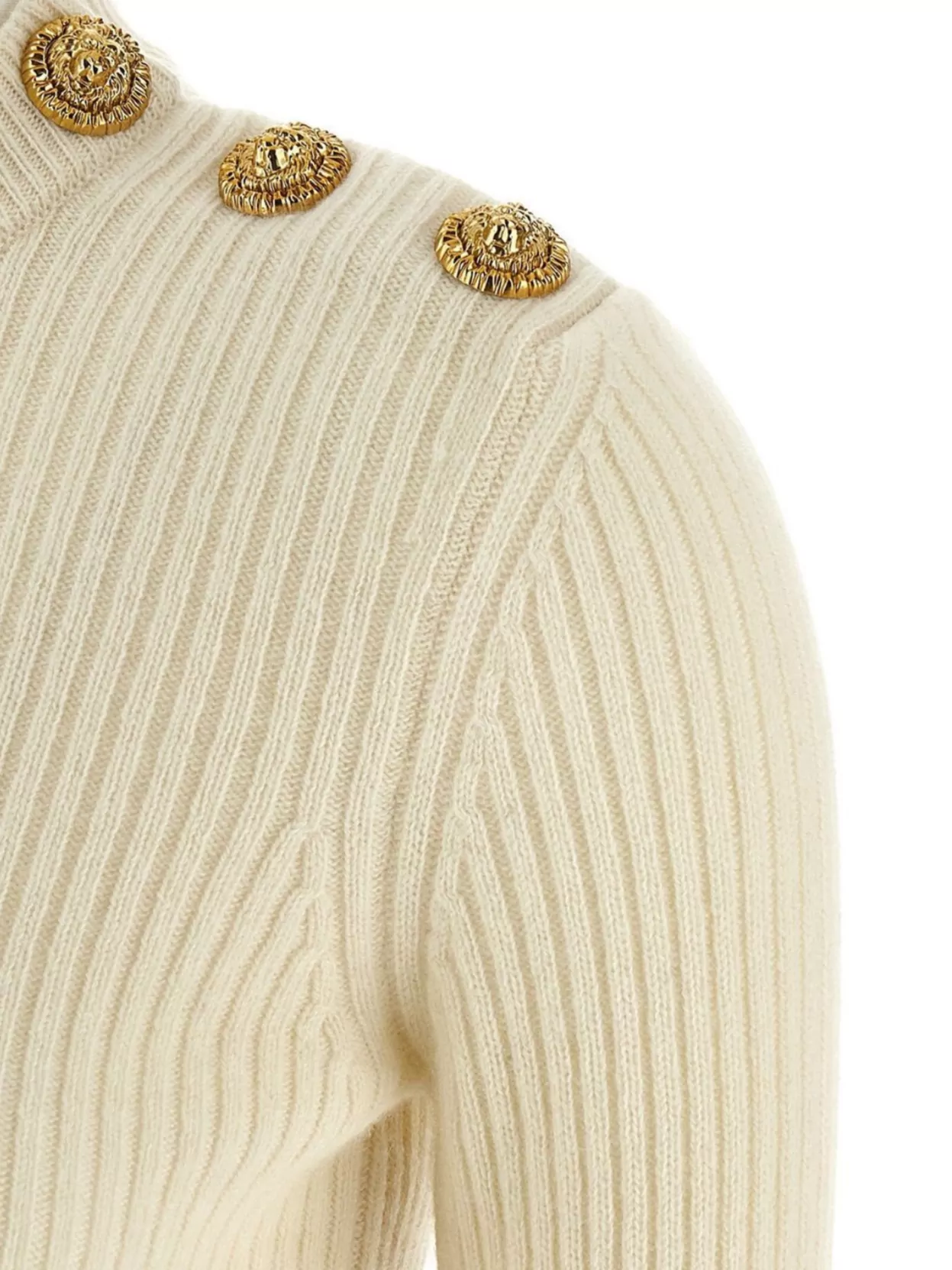 Balmain Textured Long Sleeve Sweater With Gold Buttons