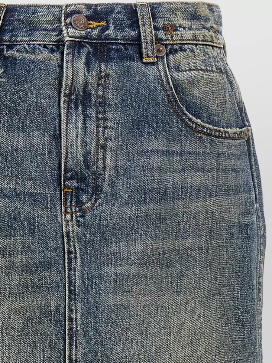 R13 Denim Side-Slit Straight Skirt