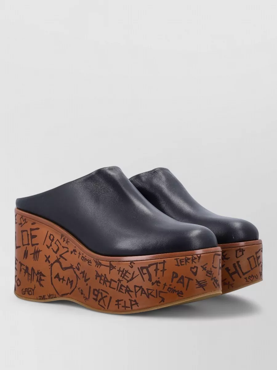 Chloé leather maxime wedge mules